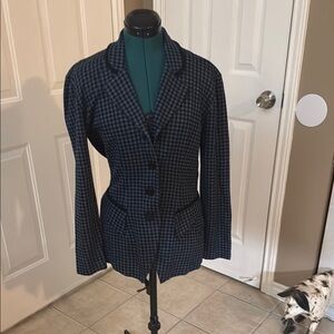 Navy Blue Pinstripe Blazer with Notched Lapel